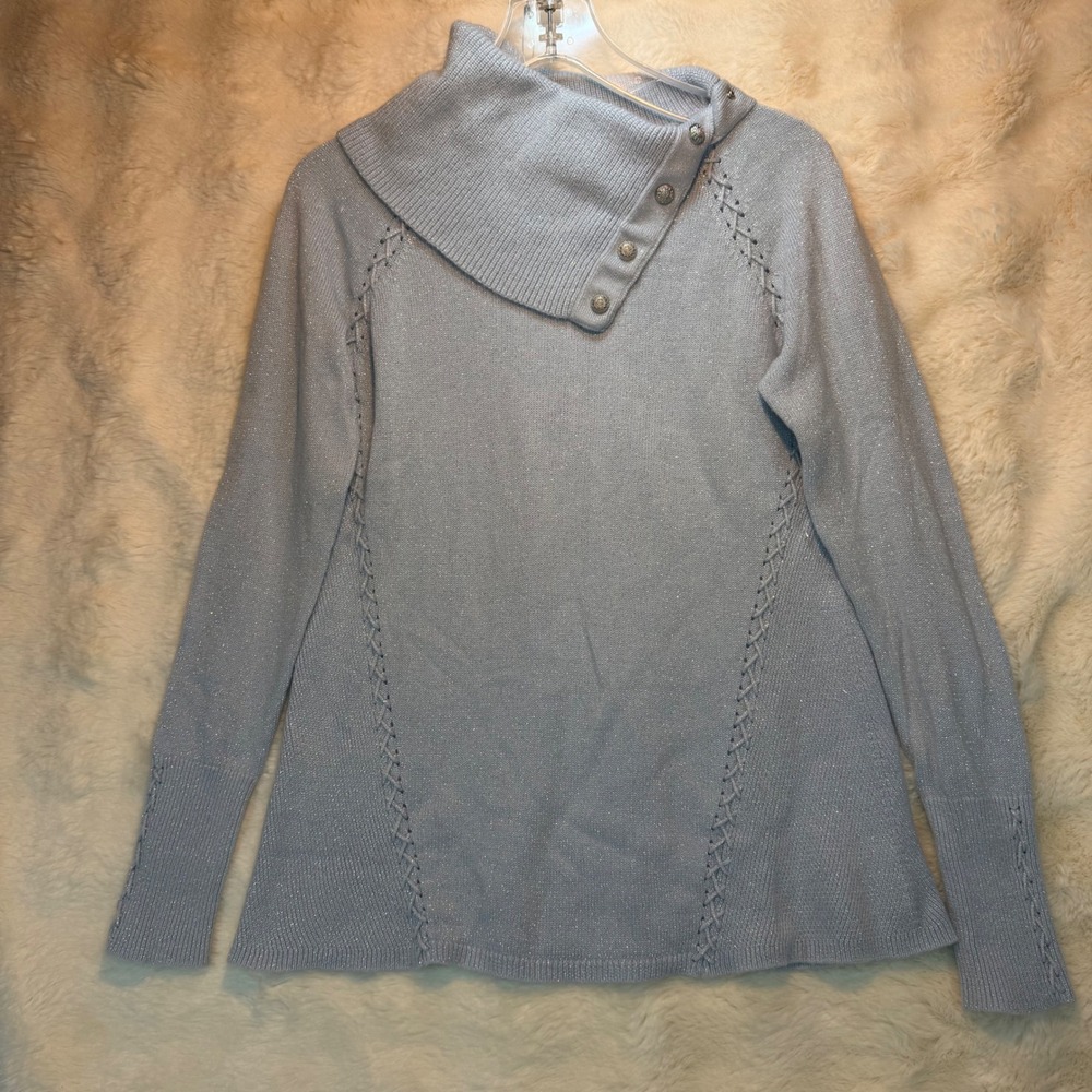 White House Black‎ Market Sparkle Cowl wool Neck Sweater Light Blue Women Size S